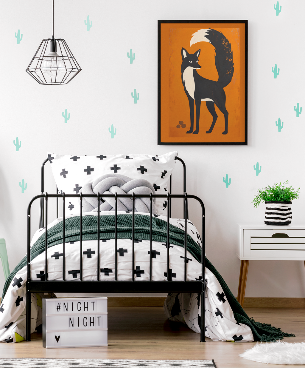 Modern Fox Poster - Scandinavian Woodland Animal Art - Retro Orange Minimalist Print for Home