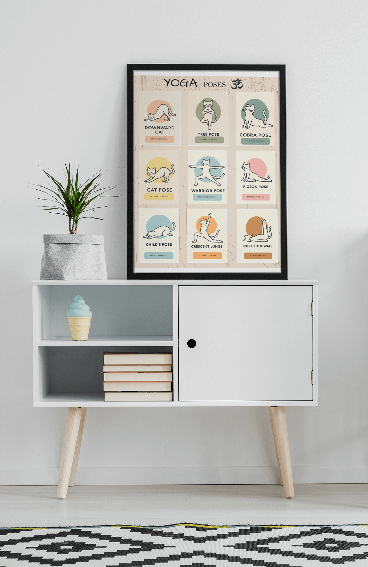 Cat Yoga Digital Print Bundle – 9 Poses + Full Poster (Instant Download)