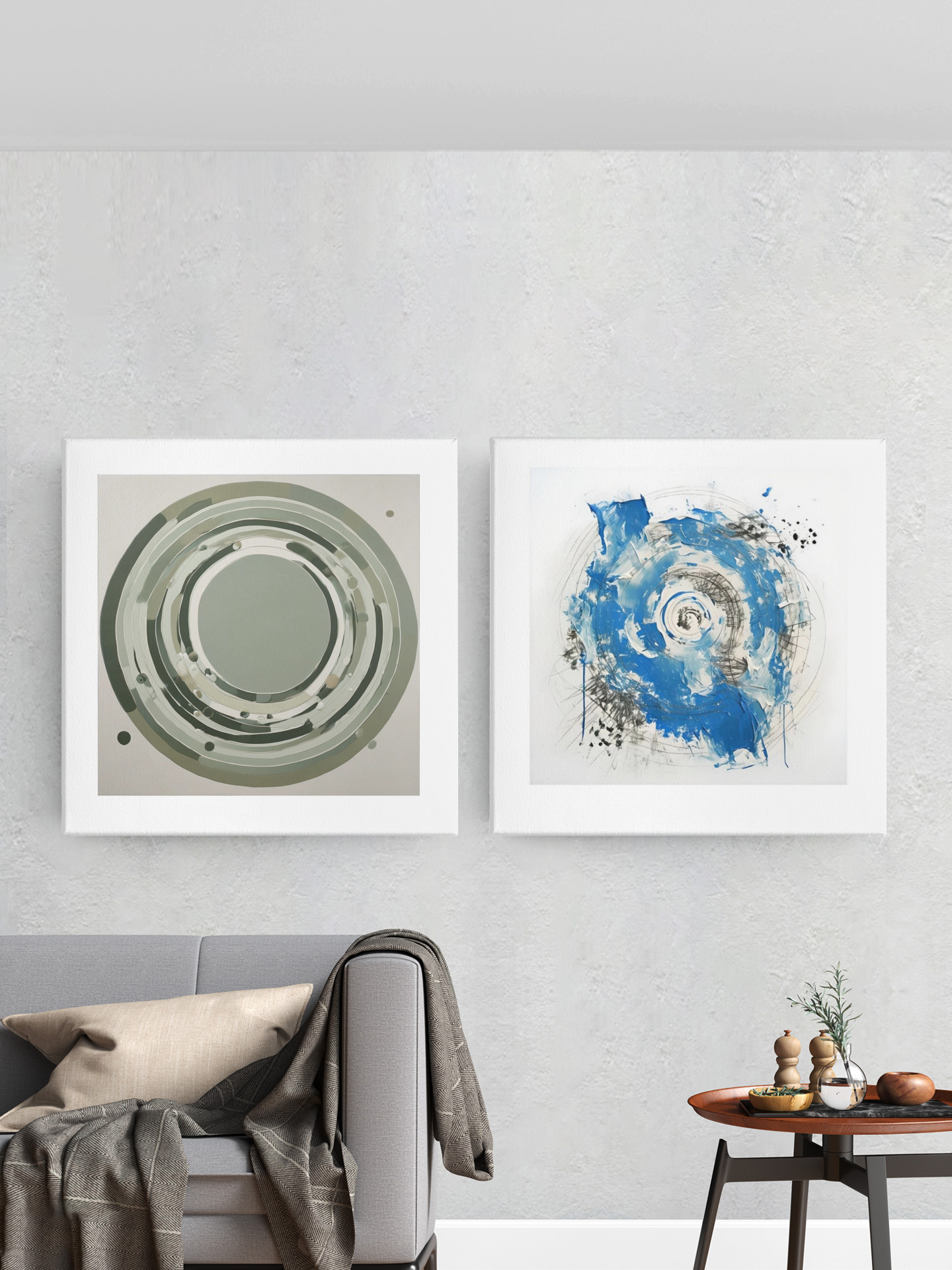 Abstract Blue & White Impasto Art Print – Modern Wall Poster