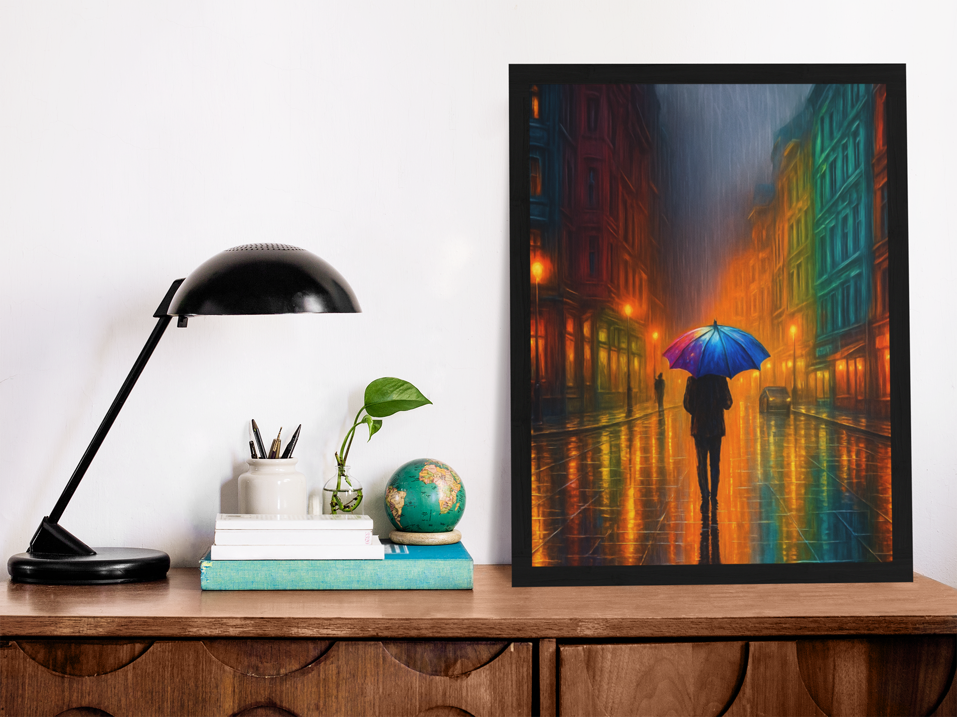 Reflections in the Rain Wall Art – Moody Urban Street Scene Poster