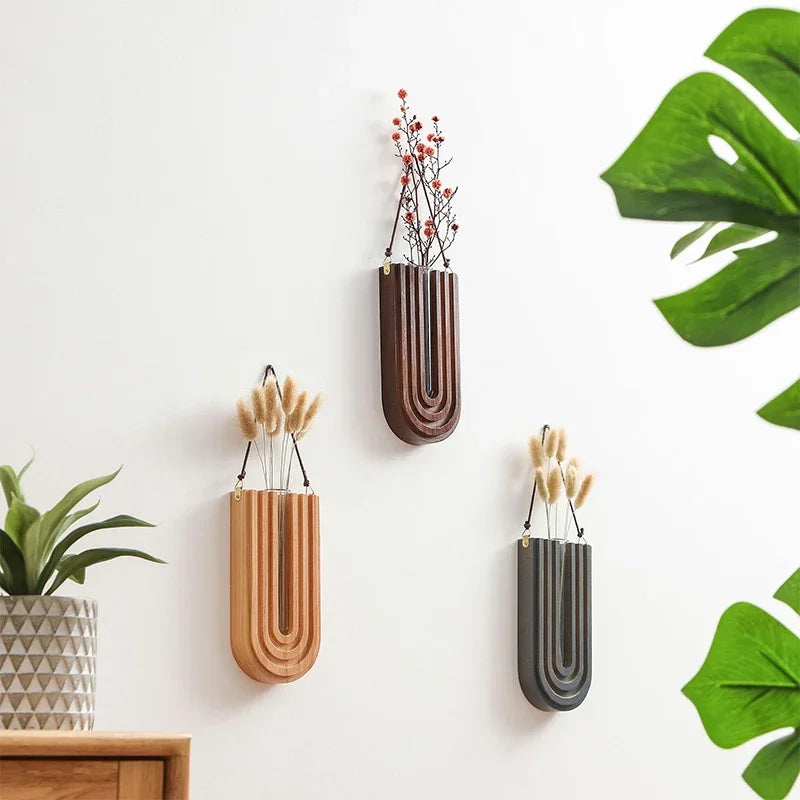 Modern Wooden Wall Vase – Hanging Flower Holder, Nordic Home Decor