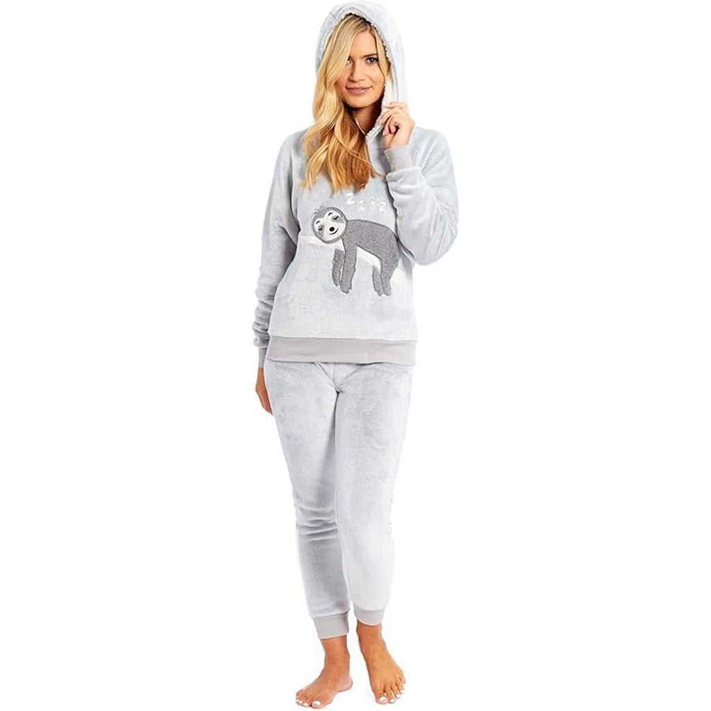 Mother Daughter Matching Sloth Hooded Fleece Pyjamas Plush Flannel Twosie Loungewear by Daisy Dreamer