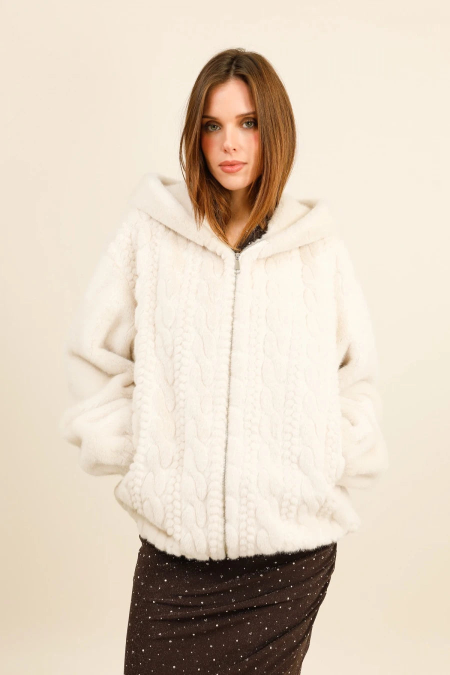 ARLENA Short Faux Fur Jacket with Hood