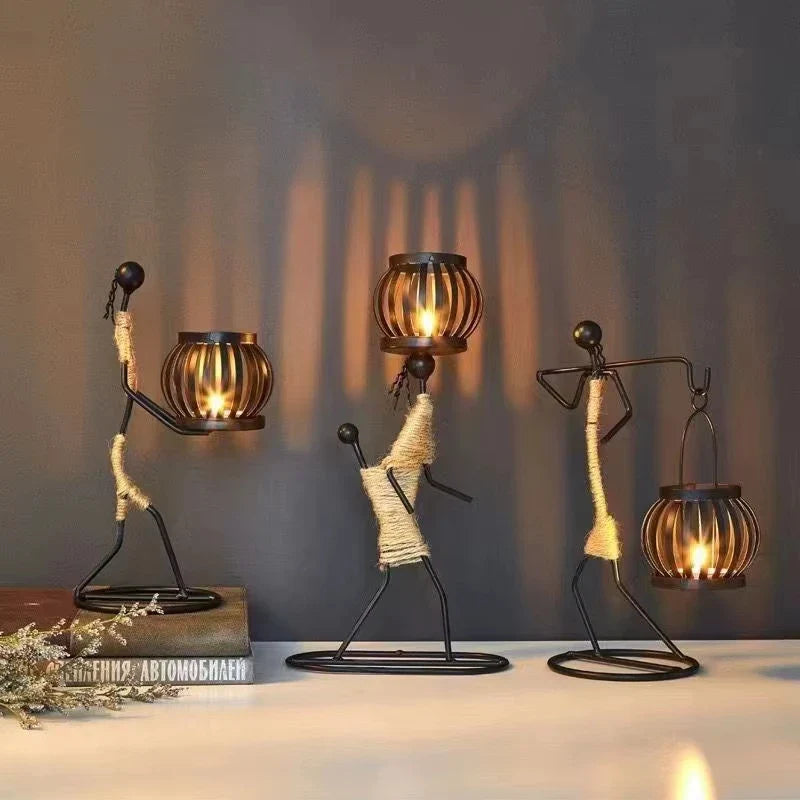 Nordic Handmade Metal Candle Holder – Abstract Character Design