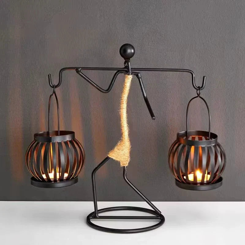 Nordic Handmade Metal Candle Holder – Abstract Character Design
