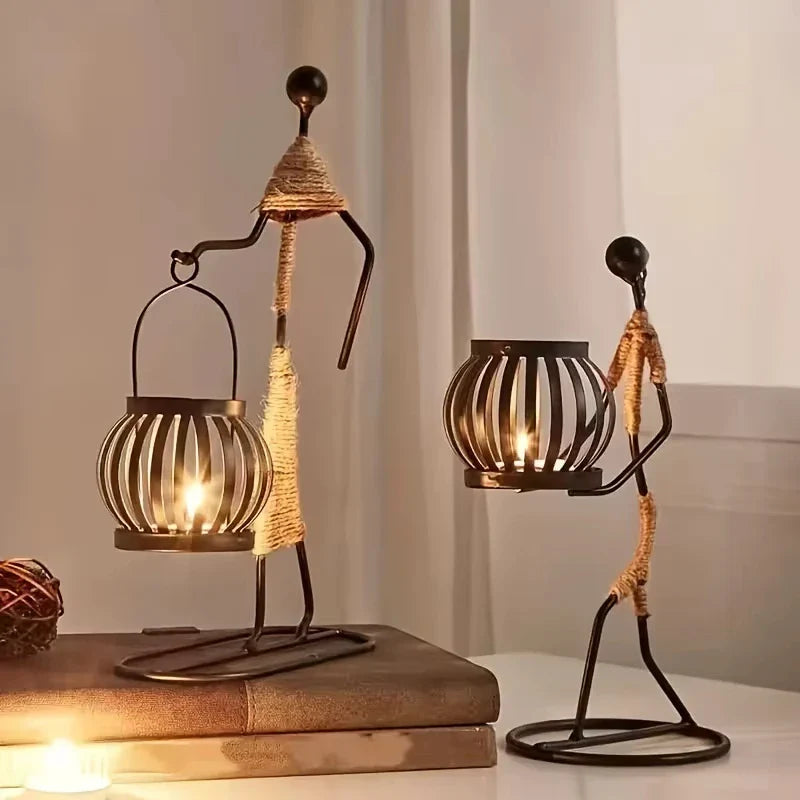 Nordic Handmade Metal Candle Holder – Abstract Character Design