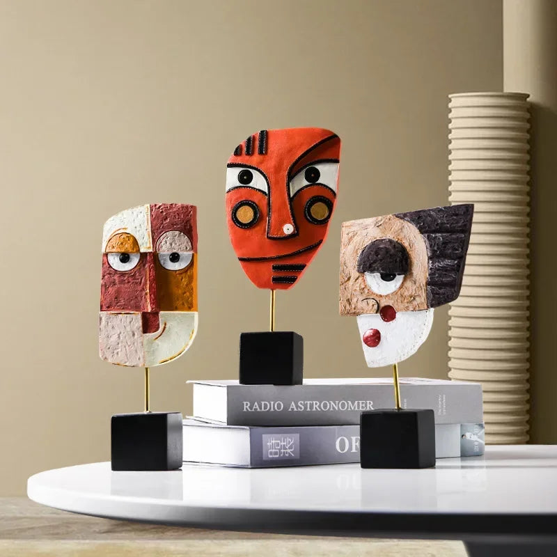 Nordic Style Abstract Face Art Sculptures – Modern Resin Figurines for Home Decor