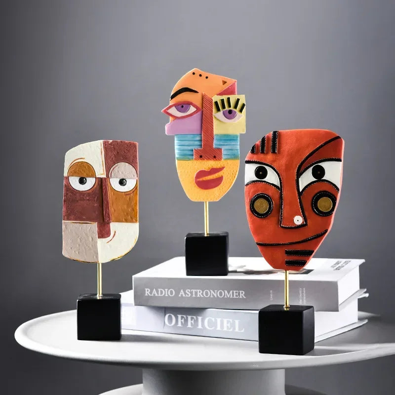 Nordic Style Abstract Face Art Sculptures – Modern Resin Figurines for Home Decor