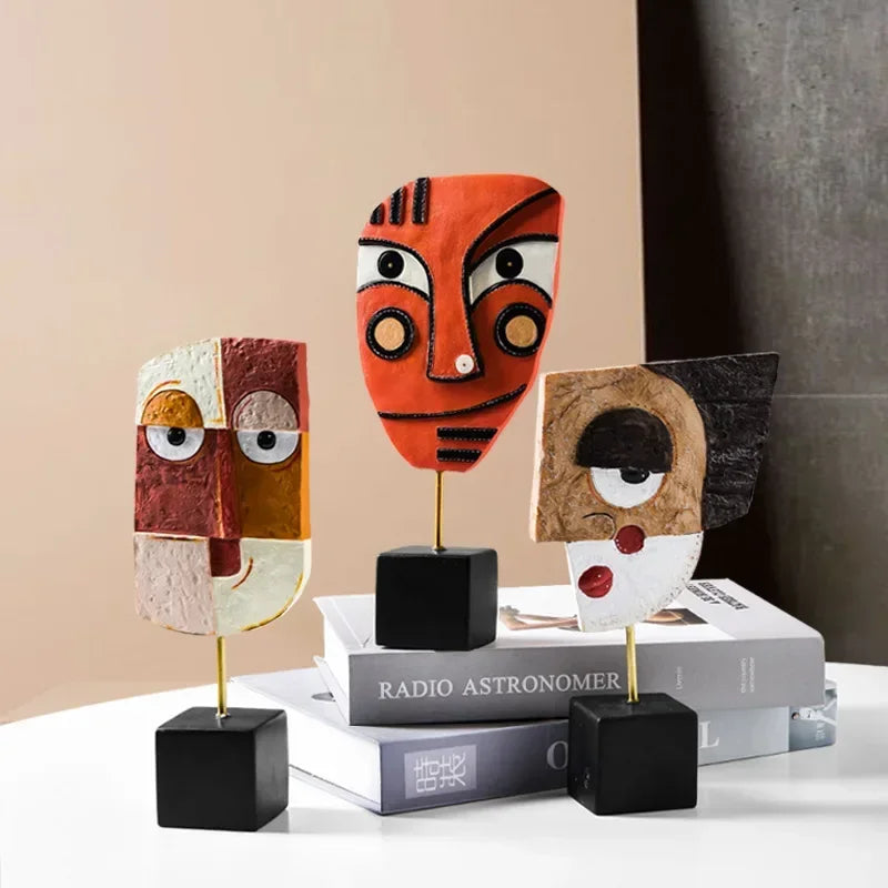 Nordic Style Abstract Face Art Sculptures – Modern Resin Figurines for Home Decor