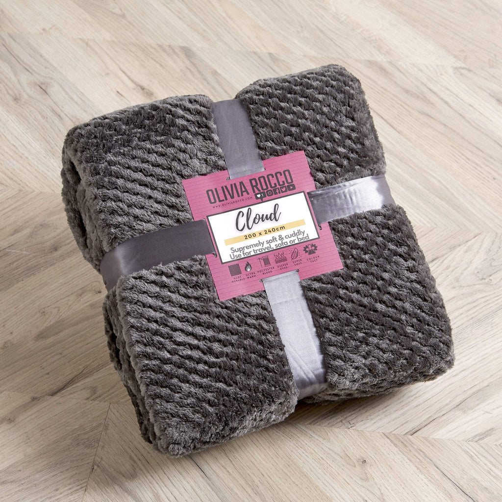 Oversized Chunky Soft Fleece Blanket Cloud Throw Faux Fur Polyester Blend Warm Stylish Home Decor Double King Beds Sofas by OLIVIA ROCCO