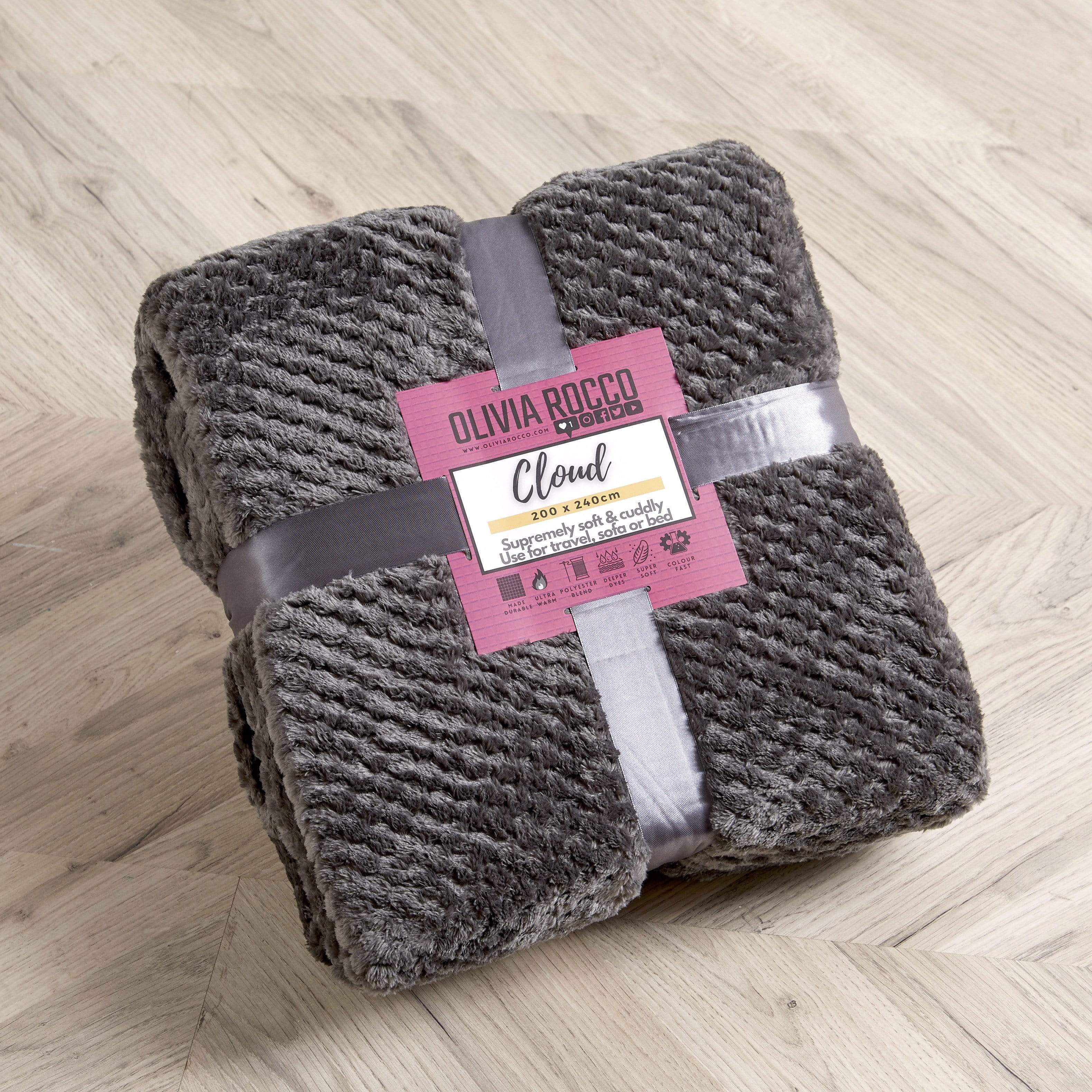 Oversized Chunky Soft Fleece Blanket Cloud Throw Faux Fur Polyester Blend Warm Stylish Home Decor Double King Beds Sofas by OLIVIA ROCCO