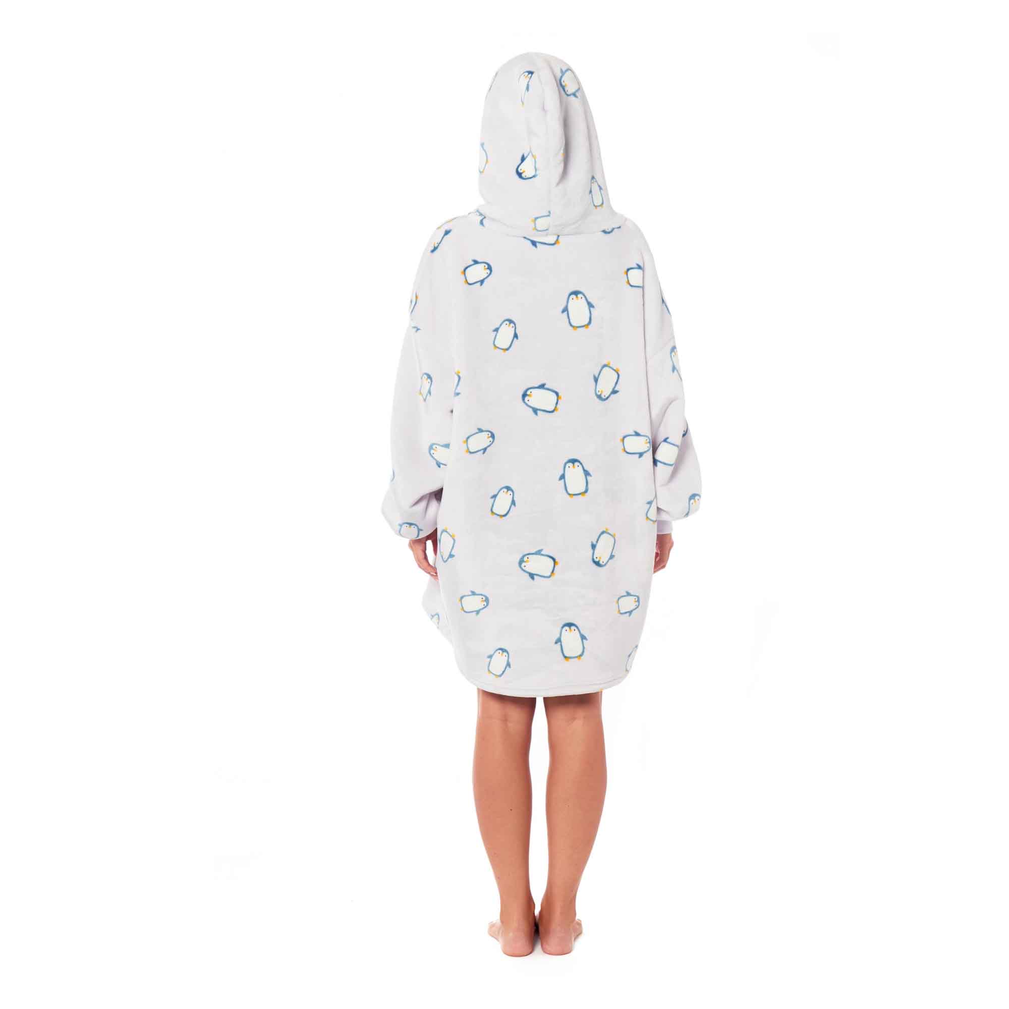 Oversized Penguin Hooded Blanket Ultra Soft Sherpa Fur Lining Big Hoodie Sweatshirt Plush Flannel Fleece Loungewear for Adults and Kids by Daisy Dreamer