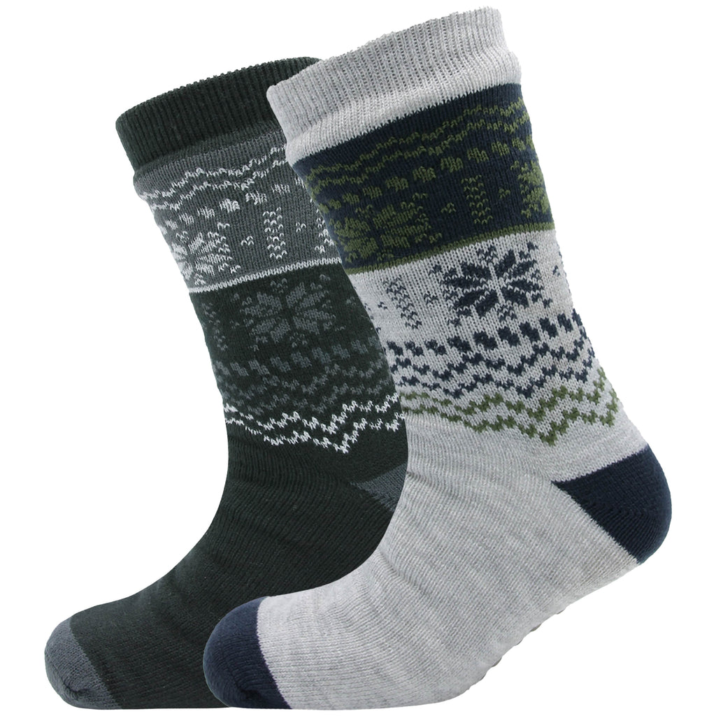 Pack of 2 Men's Chunky Knit Slipper Socks with Grips Thick Warm Non-Slip Indoor Bed Socks Gift by Sock Stack