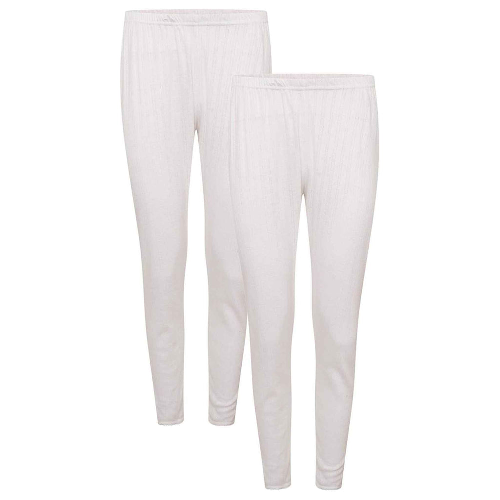 2 Pack Women's Thermal Pants Advanced Insulating Yarn Cotton Rich Ribbed Comfort Fit for Running Hiking Workwear in White Grey Black by Daisy Dreamer