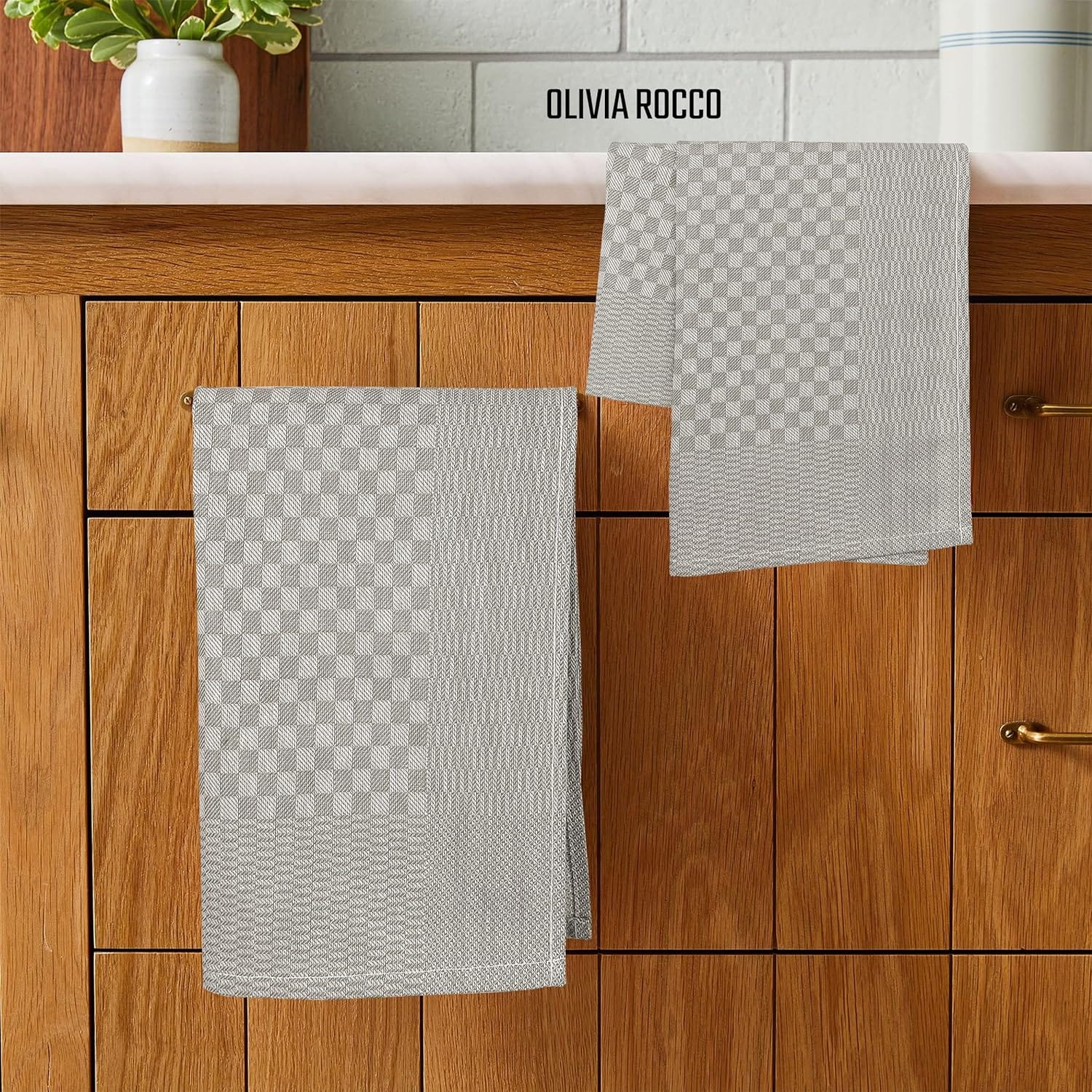 Pack of 5 Large Super Absorbent 100 Percent Cotton Tea Towels Quick Dry Durable Check Pattern Dish Cloths for Kitchen Home and Professional Use by OLIVIA ROCCO