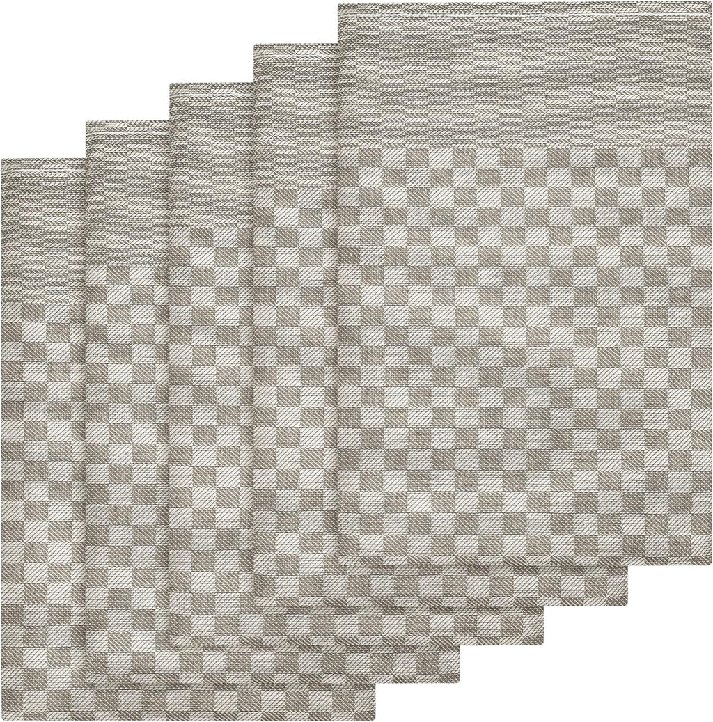 Pack of 5 Large Super Absorbent 100 Percent Cotton Tea Towels Quick Dry Durable Check Pattern Dish Cloths for Kitchen Home and Professional Use by OLIVIA ROCCO