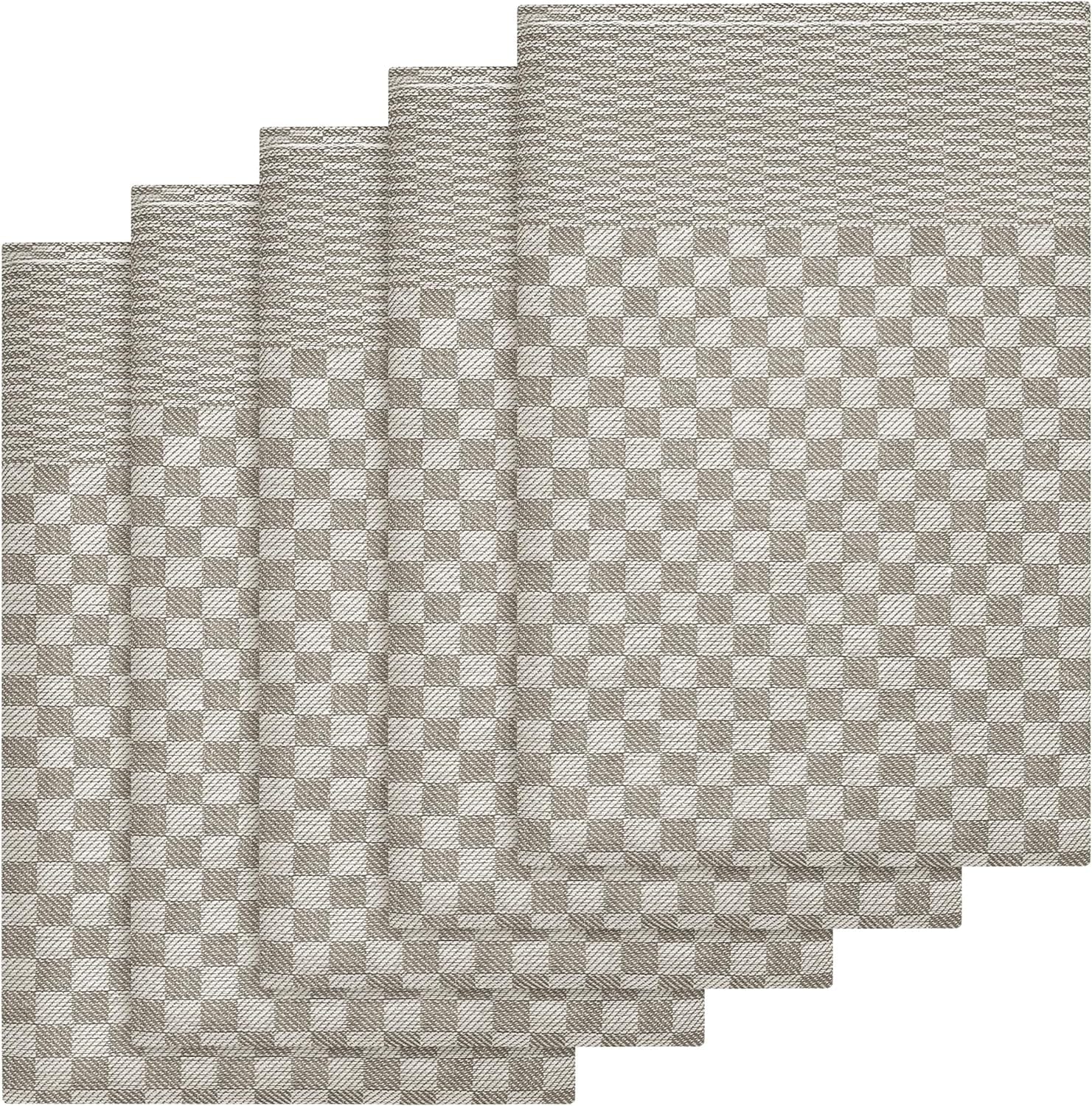 Pack of 5 Large Super Absorbent 100 Percent Cotton Tea Towels Quick Dry Durable Check Pattern Dish Cloths for Kitchen Home and Professional Use by OLIVIA ROCCO