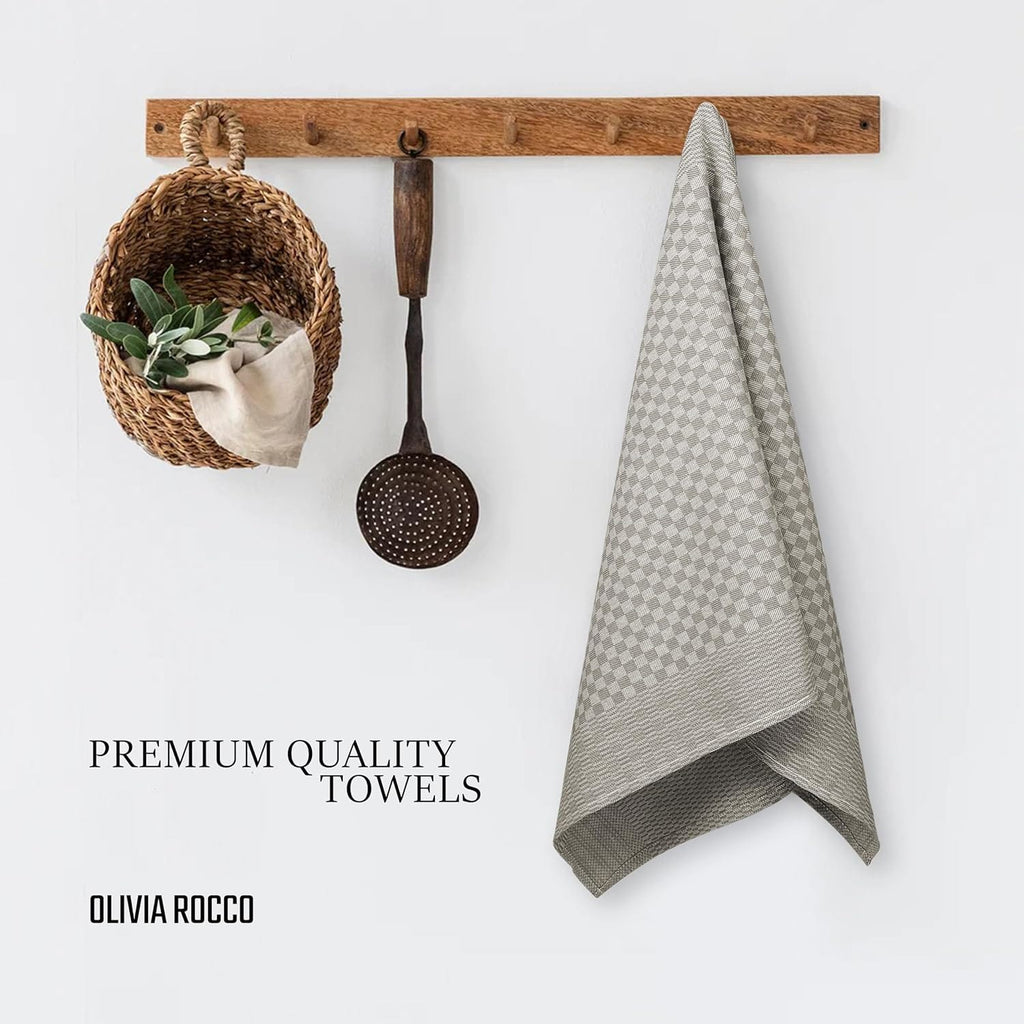 Pack of 5 Large Super Absorbent 100 Percent Cotton Tea Towels Quick Dry Durable Check Pattern Dish Cloths for Kitchen Home and Professional Use by OLIVIA ROCCO