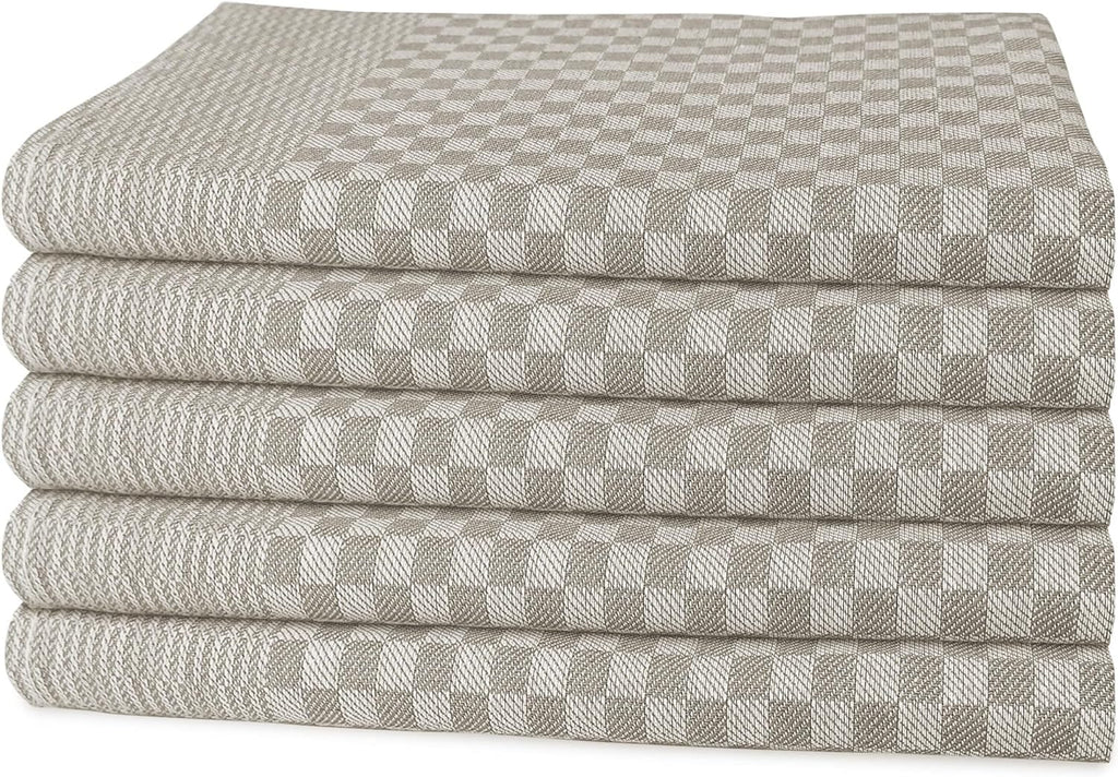 Pack of 5 Large Super Absorbent 100 Percent Cotton Tea Towels Quick Dry Durable Check Pattern Dish Cloths for Kitchen Home and Professional Use by OLIVIA ROCCO