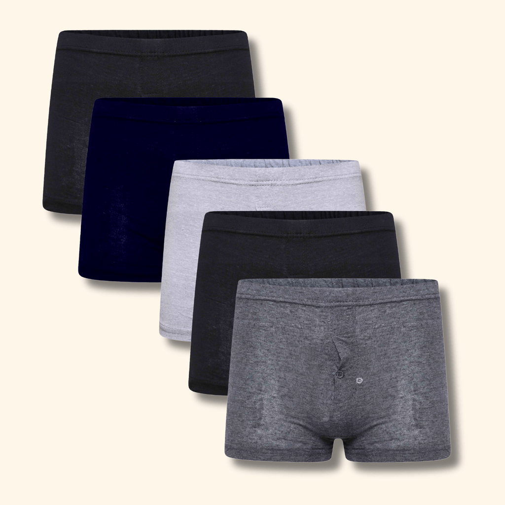 Pack Of 5 Mens Jersey Plus Size Boxer Shorts Classic Fit Breathable Button Fly Design Men Boxers Underwear 2XL To 6XL by Sock Stack