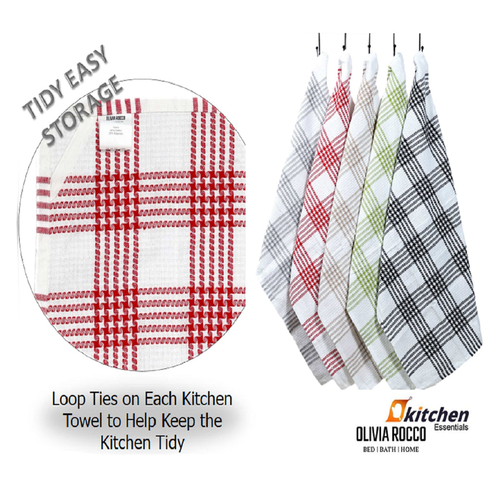 Pack of 5 Super Absorbent Quick Drying Houndstooth Cotton Tea Towels for Kitchen Durable Decorative Dish Towels 45cm x 65cm by OLIVIA ROCCO