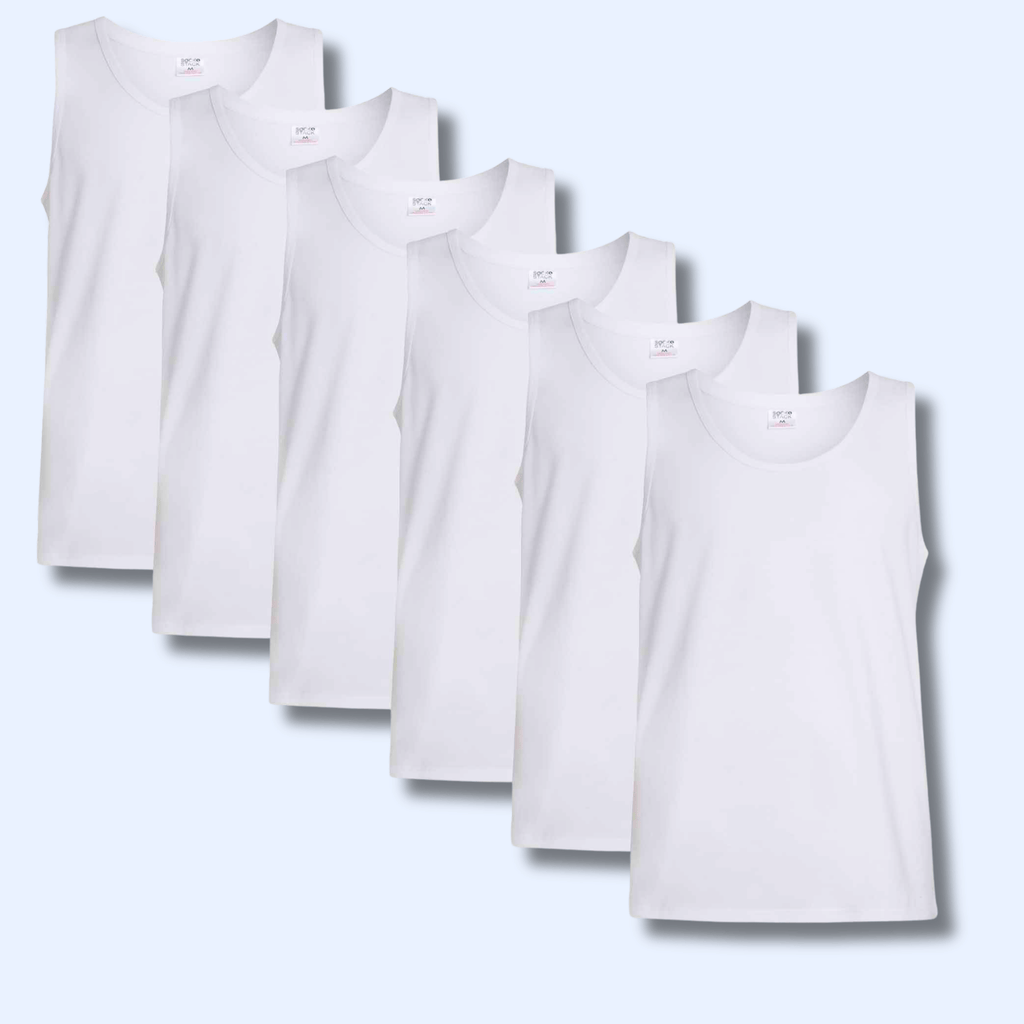 Pack of 6 Men's Cotton Blend Gym Muscle Vests Fitted Lightweight Comfortable Breathable Summer Wear Sizes S to XXL Available in Black Grey Navy White by Sock Stack