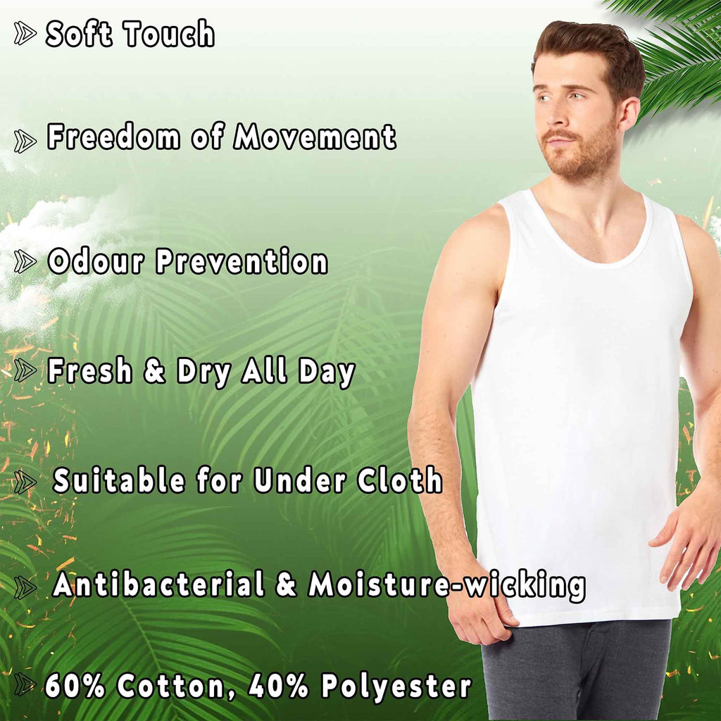 Pack of 6 Men's Cotton Blend Gym Muscle Vests Fitted Lightweight Comfortable Breathable Summer Wear Sizes S to XXL Available in Black Grey Navy White by Sock Stack