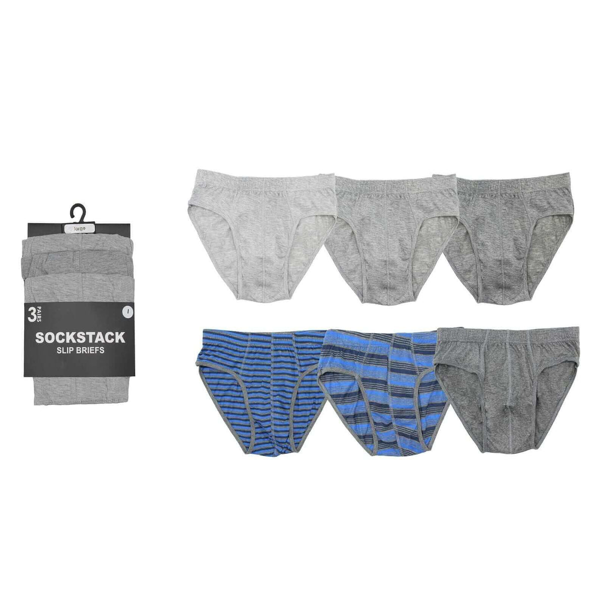 Pack of 6 Men's Cotton Stretch Striped Briefs Comfortable Waistband Breathable Fabric Assorted Colors Sizes Ideal for Gym Casual Wear by Sock Stack