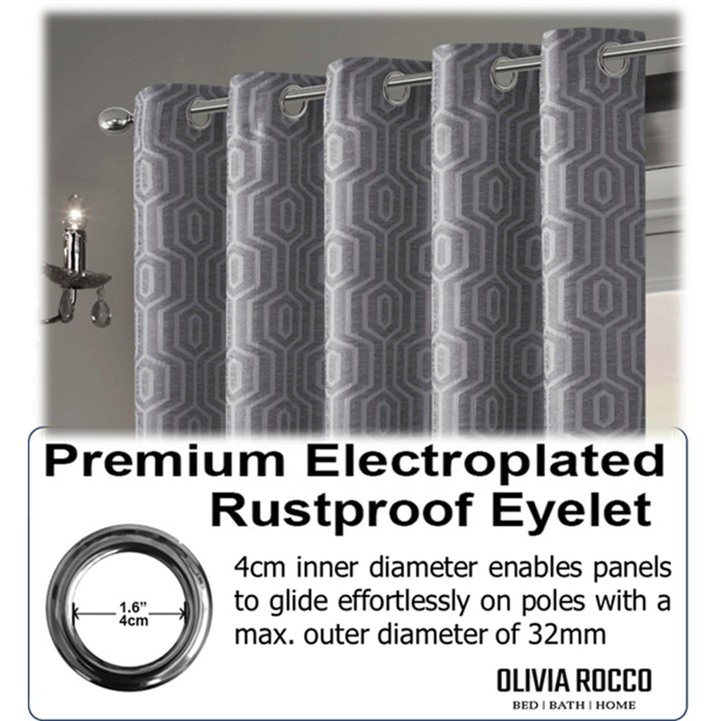 Paris Eyelet Jacquard Curtains Grey Geometric Pattern Thermal Insulated Light Blocking for Bedroom Lounge by OLIVIA ROCCO