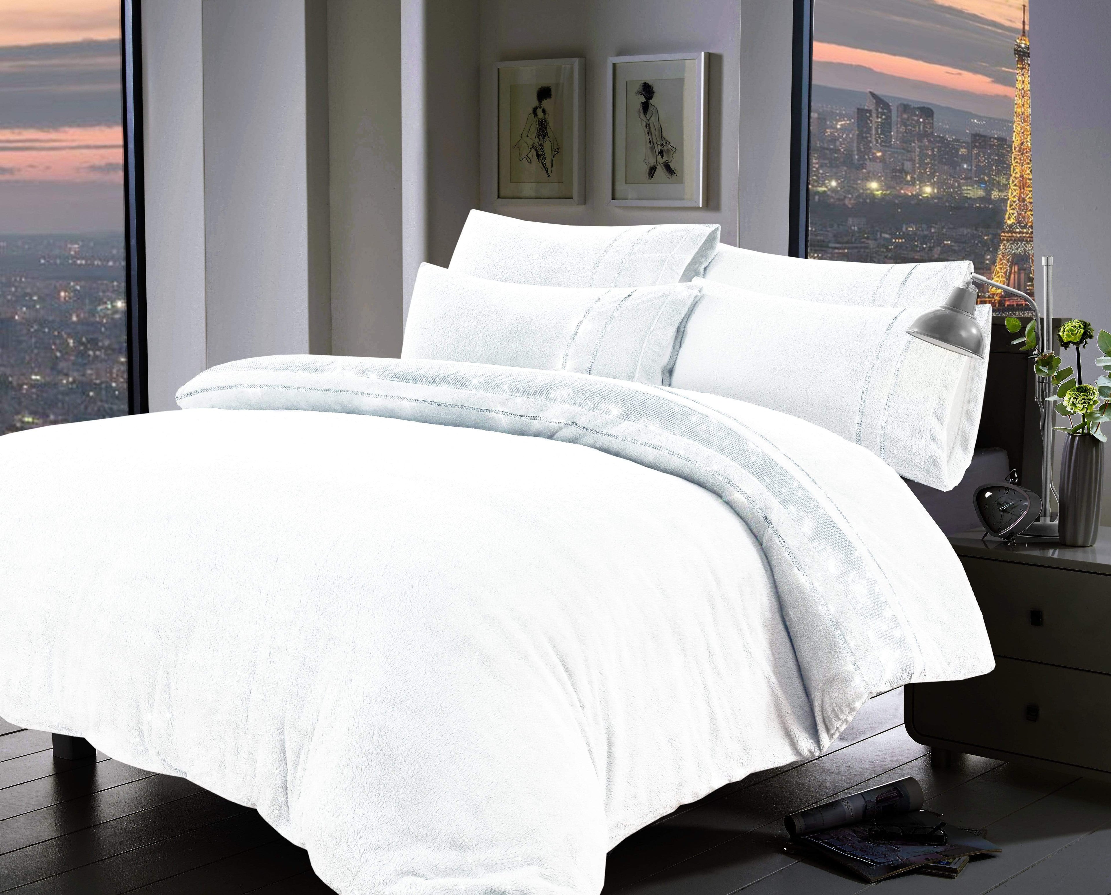 Paris Glitz Teddy Fleece Duvet Set Luxurious Handwoven Diamante Detailing Super Soft Faux Fur OEKO-TEX Certified Multiple Sizes Available by OLIVIA ROCCO
