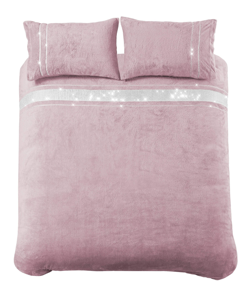 Paris Glitz Teddy Fleece Duvet Set Luxurious Handwoven Diamante Detailing Super Soft Faux Fur OEKO-TEX Certified Multiple Sizes Available by OLIVIA ROCCO