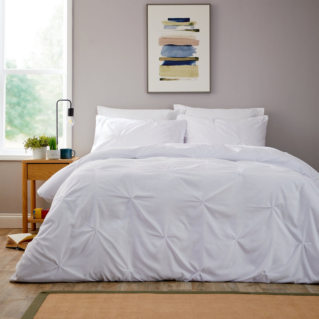 Pintuck White Microfibre Duvet Cover Set with Pillowcases Soft Breathable Easy Care Bedding Set Quilt Cover by OLIVIA ROCCO