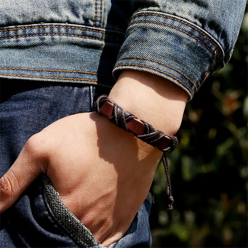 Asgard Leather Nordic Bracelet – Adjustable Viking Arm Band