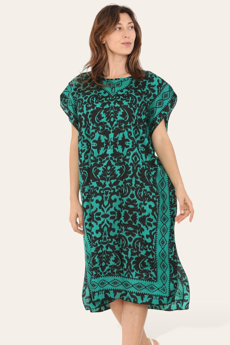 Short Caftan Dress with Ethnic Print