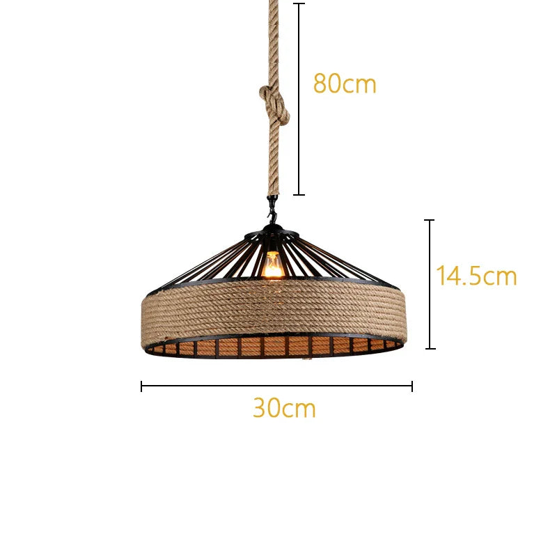 Rustic Hemp Rope Pendant Light – Industrial Retro Ceiling Lamp
