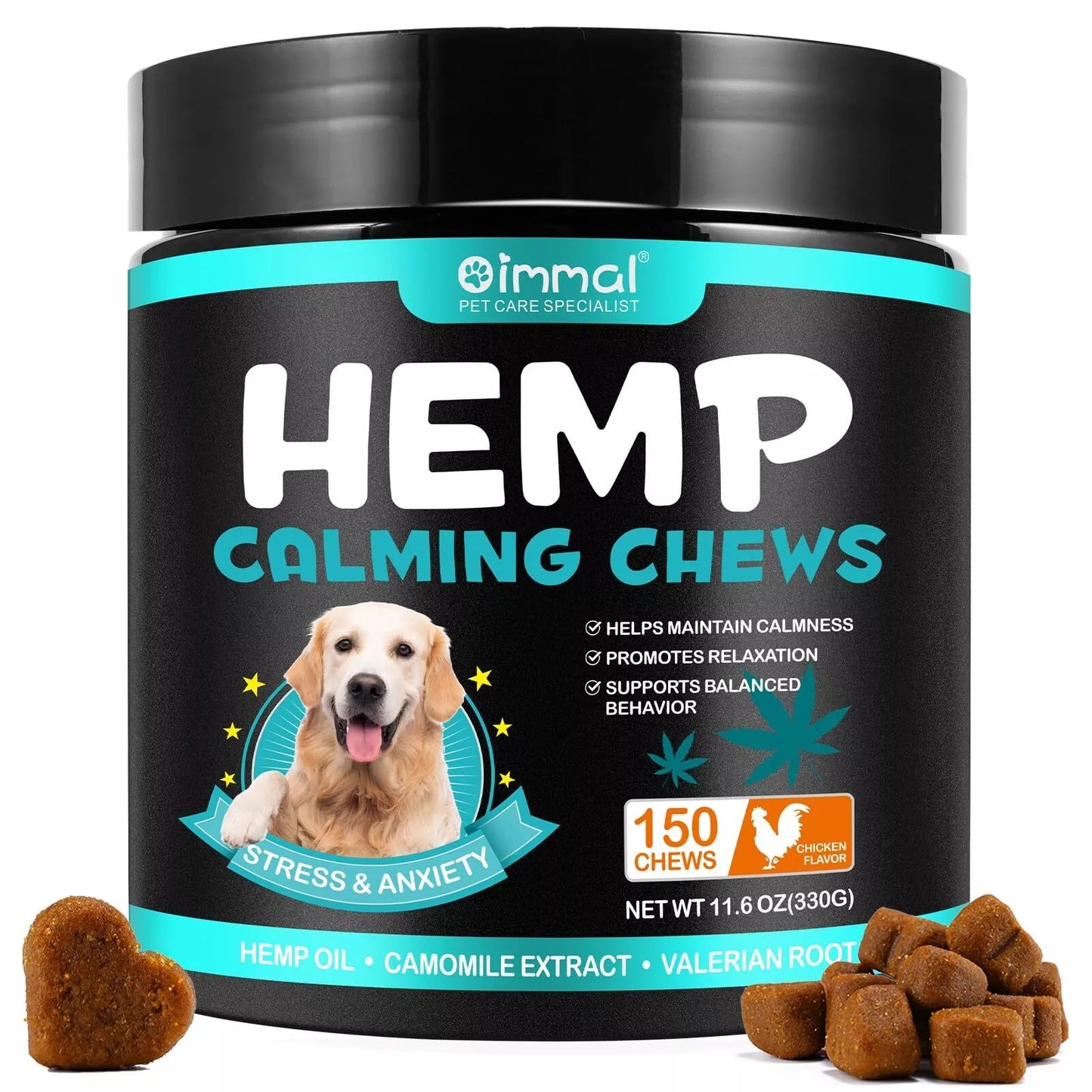 HUALIJIA Calming Treats For Dogs, 150 Count Hemp Calming Chews for Dogs - Reduce