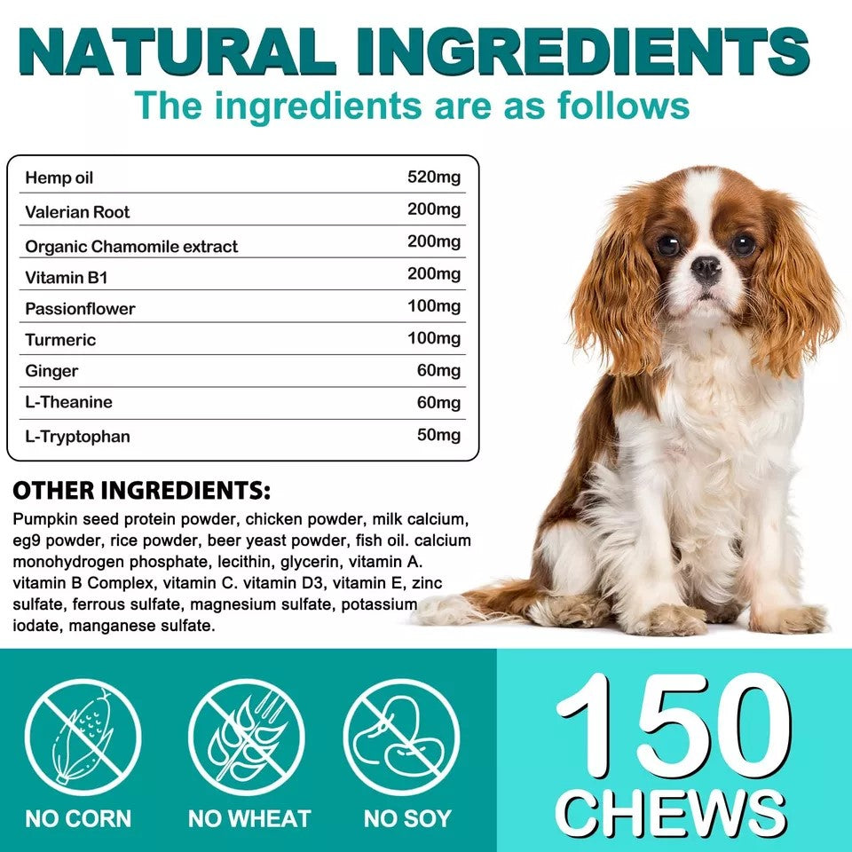 HUALIJIA Calming Treats For Dogs, 150 Count Hemp Calming Chews for Dogs - Reduce