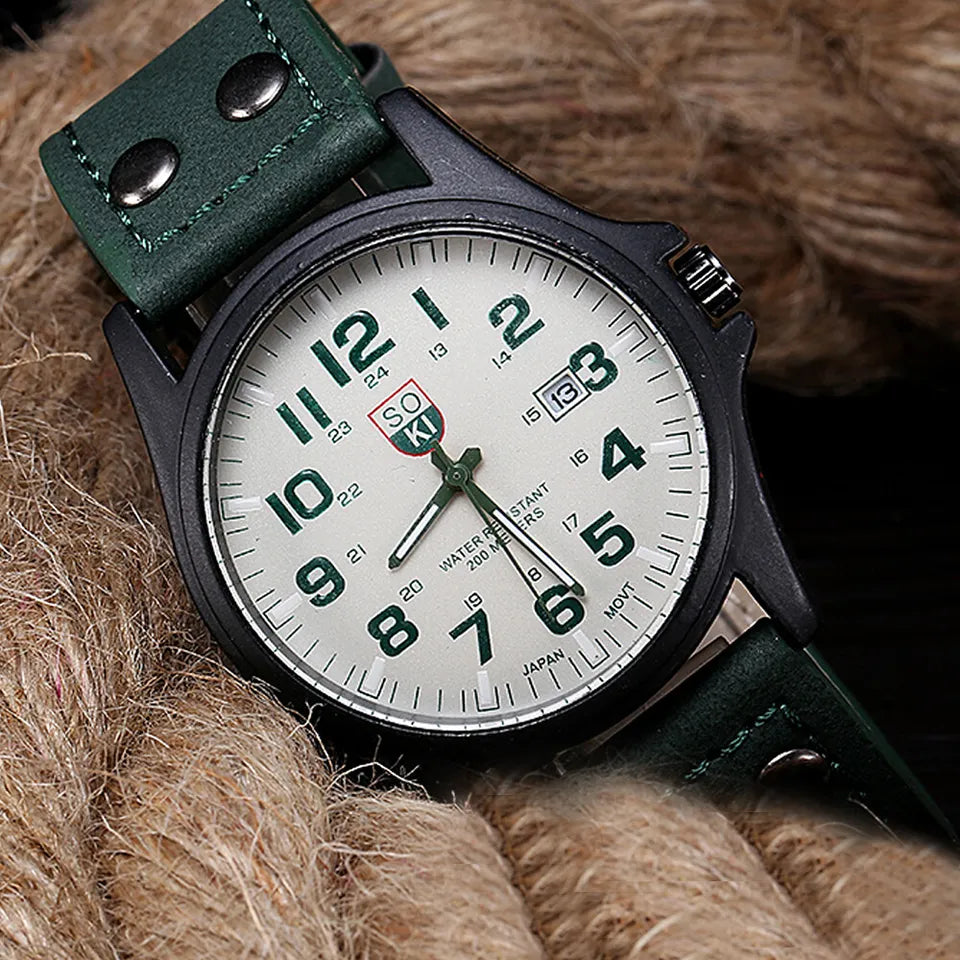 Men’s Military Leather Date Quartz Analog Army Casual Dress Wrist Watches UK