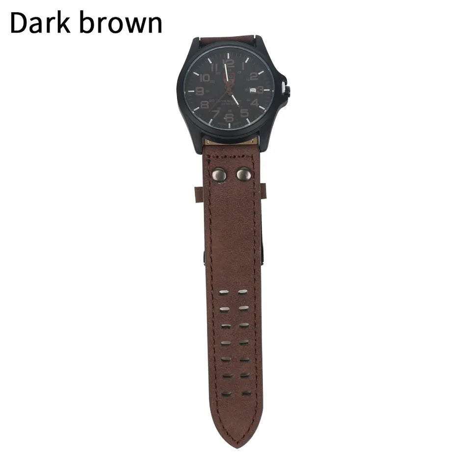 Men’s Military Leather Date Quartz Analog Army Casual Dress Wrist Watches UK