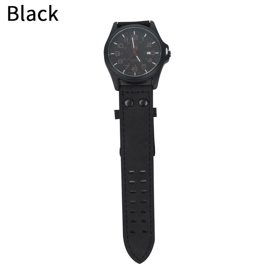 Men’s Military Leather Date Quartz Analog Army Casual Dress Wrist Watches UK