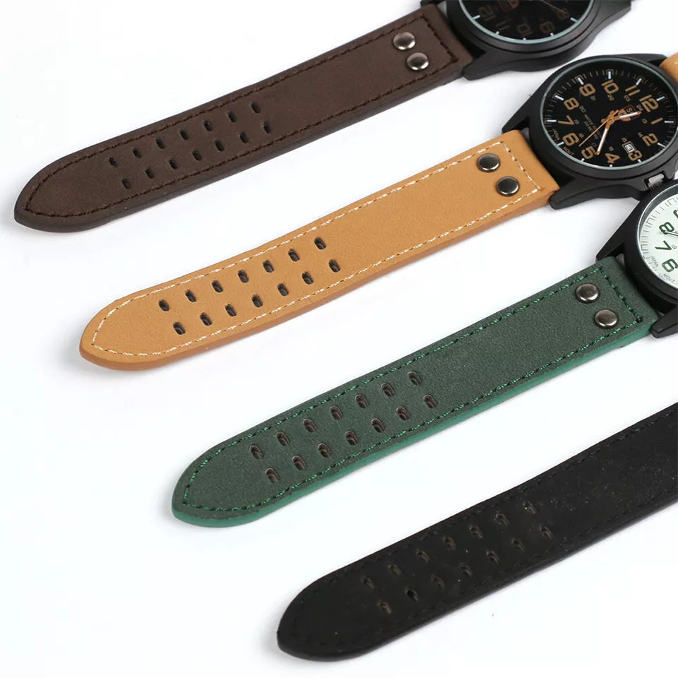 Men’s Military Leather Date Quartz Analog Army Casual Dress Wrist Watches UK