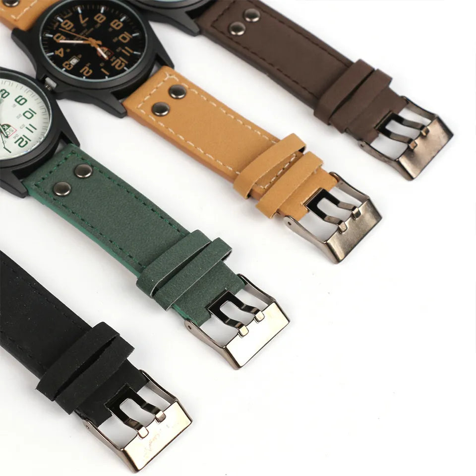 Men’s Military Leather Date Quartz Analog Army Casual Dress Wrist Watches UK