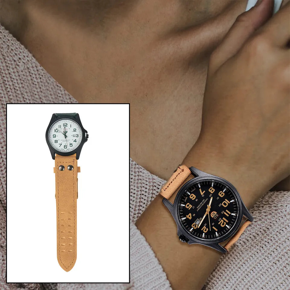 Men’s Military Leather Date Quartz Analog Army Casual Dress Wrist Watches UK