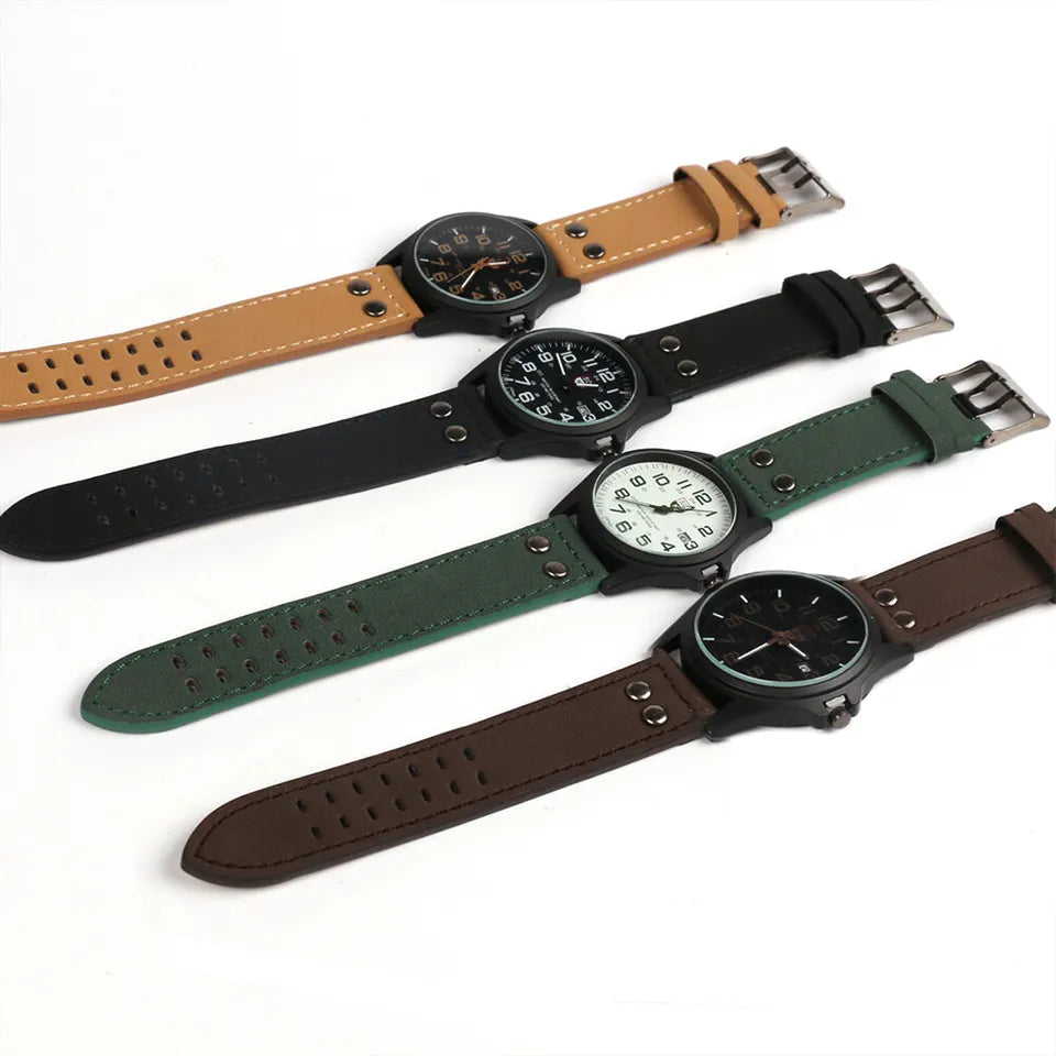 Men’s Military Leather Date Quartz Analog Army Casual Dress Wrist Watches UK