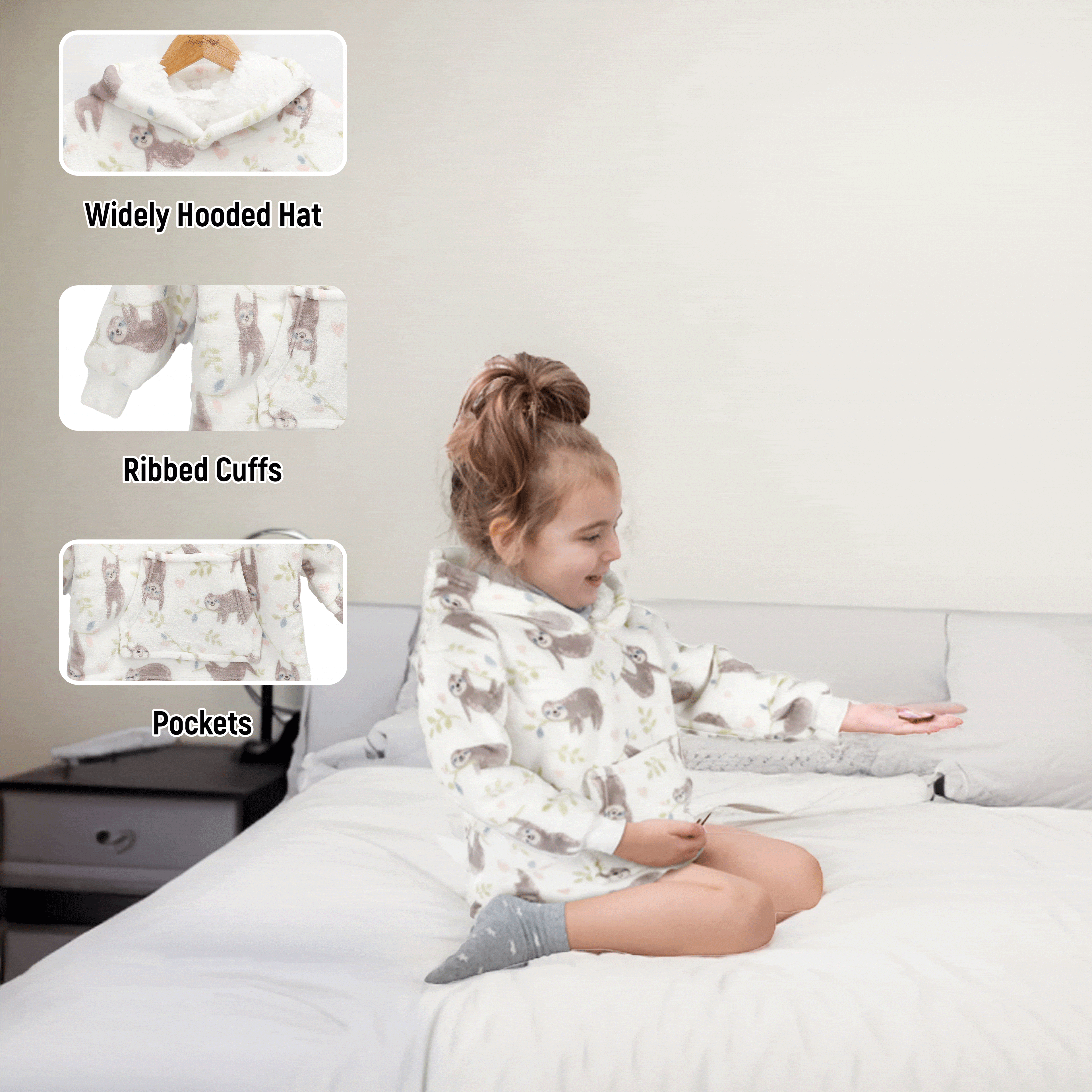 Kids Hoodie Safari & Sloth Blanket for Toddlers Ages 0-4 Unisex Warm Fluffy Wearable Sweatshirt with Pocket by Daisy Dreamer
