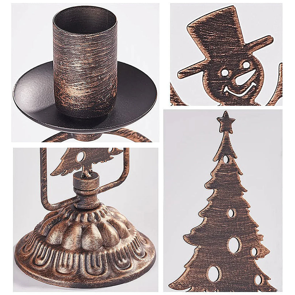 Set of 3 Iron Christmas Candle Holders – Tree, Snowman & Deer (Vintage Bronze)
