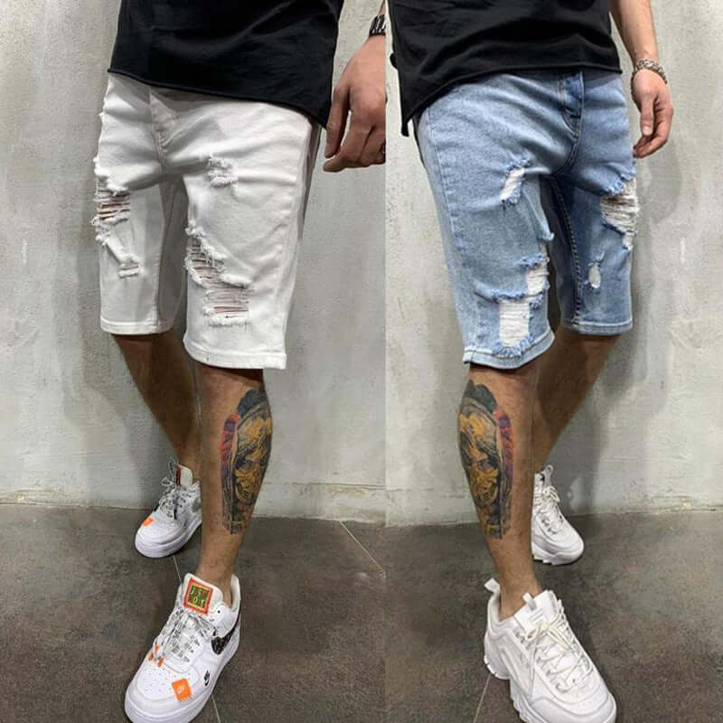 Slim Fit Men's Ripped Denim Shorts