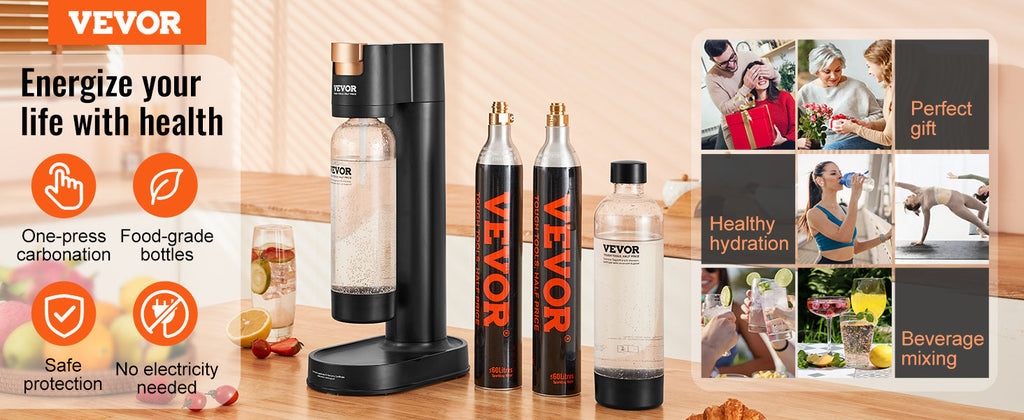 VEVOR Sparkling Water Maker Soda Machine for Home Carbonating Seltzer Water Starter Kit w/ Mainstream Screw-in 60L CO2 Cylinder