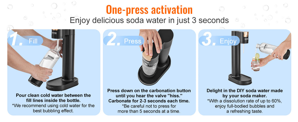 VEVOR Sparkling Water Maker Soda Machine for Home Carbonating Seltzer Water Starter Kit w/ Mainstream Screw-in 60L CO2 Cylinder