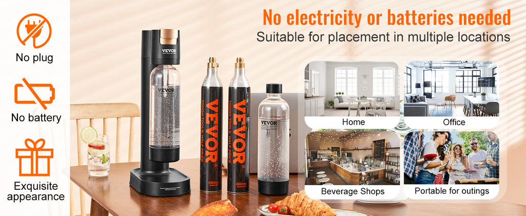 VEVOR Sparkling Water Maker Soda Machine for Home Carbonating Seltzer Water Starter Kit w/ Mainstream Screw-in 60L CO2 Cylinder